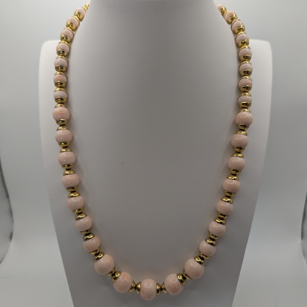 Vintage Avon Pink Pearl & Goldtone 19' Necklace And Bracelet